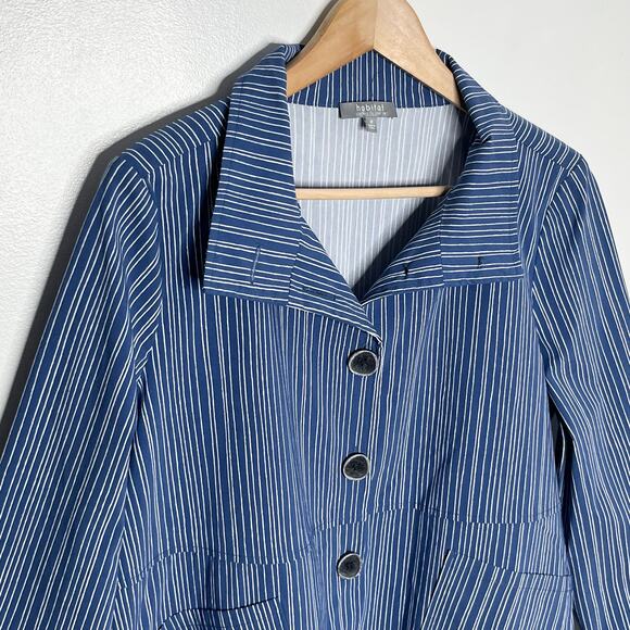Habitat Clothes To Live In Power Stretch Swing Jacket M Blue Stripe Lagenlook - Picture 4 of 12